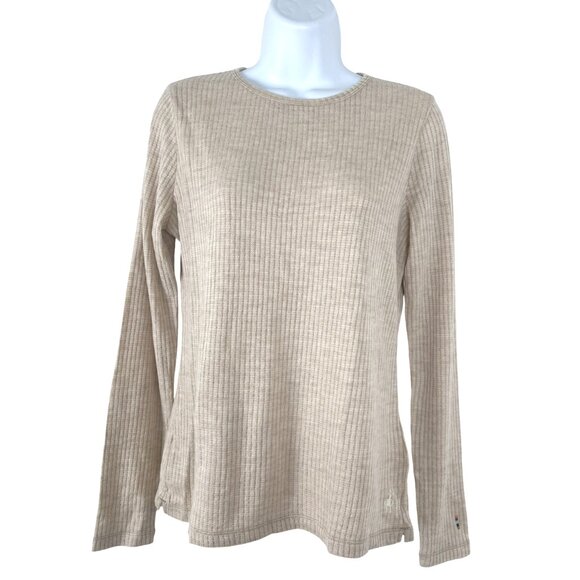 Smartwool Thermal Merino Rib Crew Top Womens XS Long Sleeve Beige TP-3511 - Picture 1 of 10